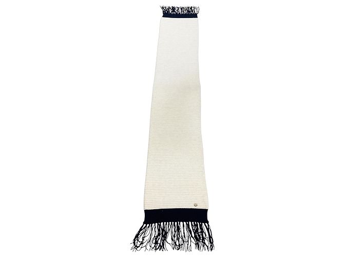 Chanel Fransen Cashmere Strickschal Silber / Grau / Marine 2008 - Ansicht 14