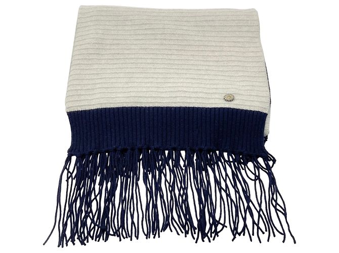 Chanel Fransen Cashmere Strickschal Silber / Grau / Marine 2008 - Ansicht 2