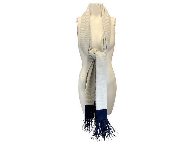 Chanel Fransen Cashmere Strickschal Silber / Grau / Marine 2008 - Ansicht 4