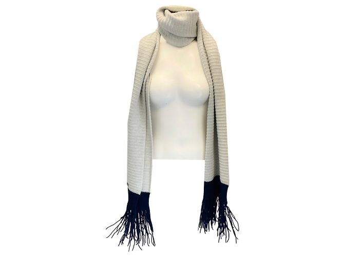Chanel Fransen Cashmere Strickschal Silber / Grau / Marine 2008 - Ansicht 5