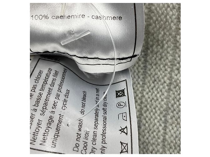 Chanel Fransen Cashmere Strickschal Silber / Grau / Marine 2008 - Ansicht 8