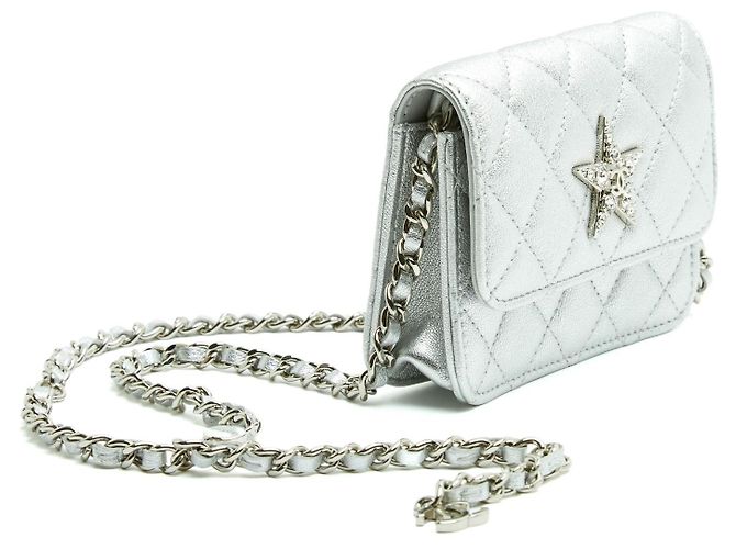 Timeless Chanel Classic Silver Star Leather Belt Pouch Mini Bag in Box New Silvery - view 2