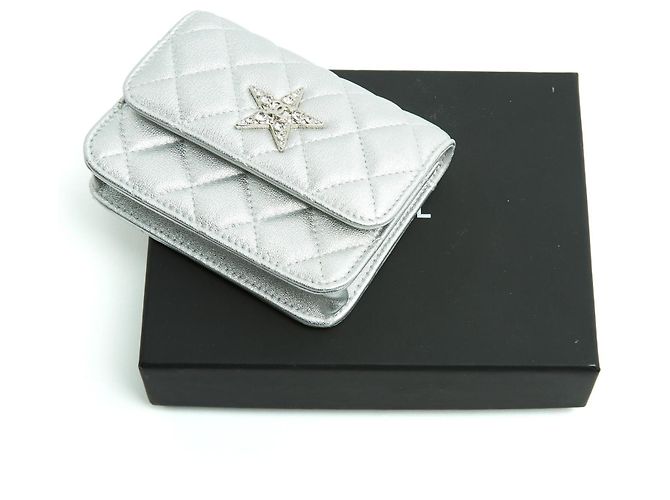 Timeless Chanel Classic Silver Star Leather Belt Pouch Mini Bag in Box New Silvery - view 8