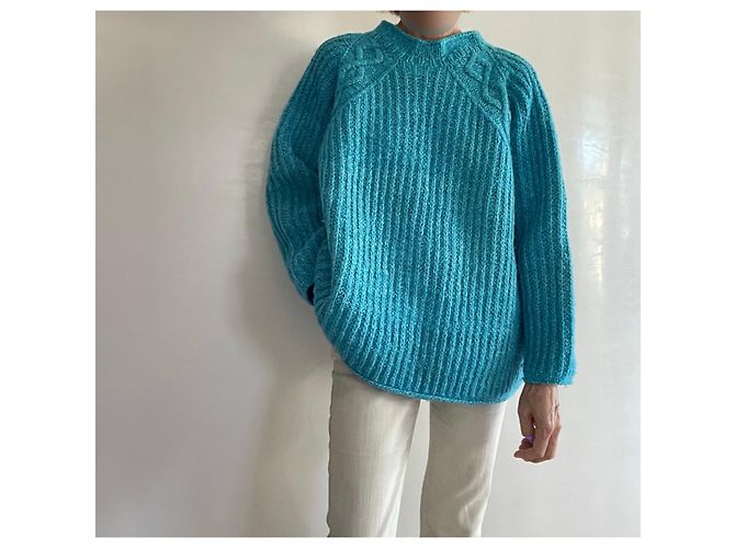 Autre Marque Oversized Pull Blau der Südsee Melange aus Wolle und Baumwolle Größe 36-38-40 Türkis - Ansicht 10
