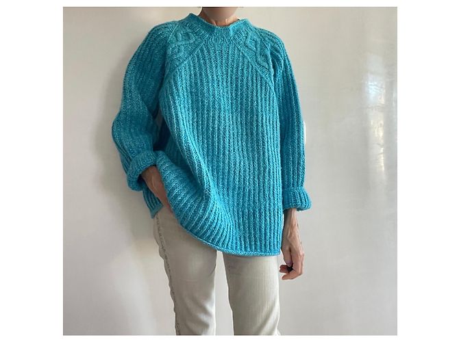 Autre Marque Oversized Pull Blau der Südsee Melange aus Wolle und Baumwolle Größe 36-38-40 Türkis - Ansicht 11