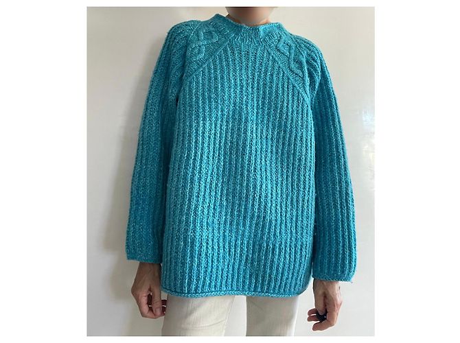 Autre Marque Oversized Pull Blau der Südsee Melange aus Wolle und Baumwolle Größe 36-38-40 Türkis - Ansicht 12