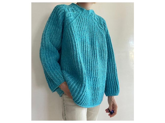 Autre Marque Oversized Pull Blau der Südsee Melange aus Wolle und Baumwolle Größe 36-38-40 Türkis - Ansicht 13