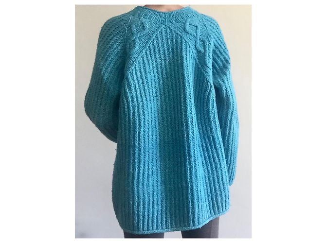Autre Marque Oversized Pull Blau der Südsee Melange aus Wolle und Baumwolle Größe 36-38-40 Türkis - Ansicht 14