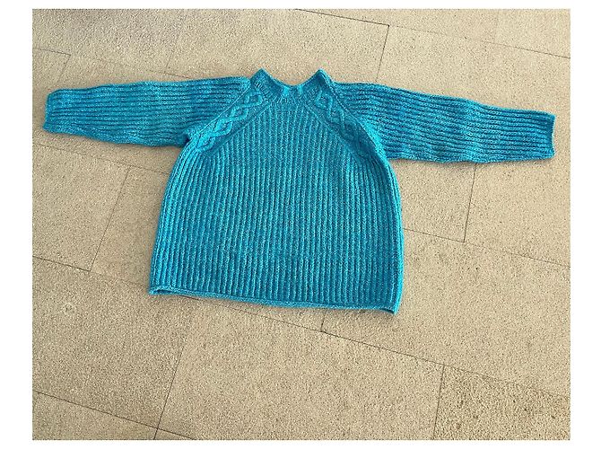 Autre Marque Oversized Pull Blau der Südsee Melange aus Wolle und Baumwolle Größe 36-38-40 Türkis - Ansicht 2