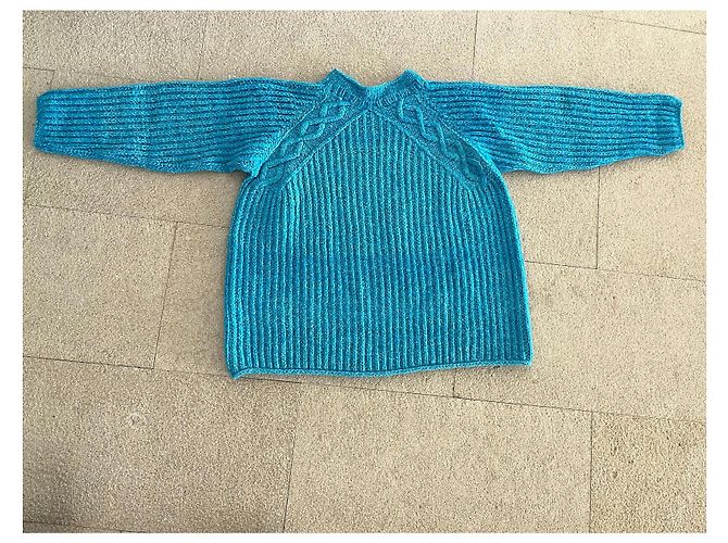 Autre Marque Oversized Pull Blau der Südsee Melange aus Wolle und Baumwolle Größe 36-38-40 Türkis - Ansicht 3