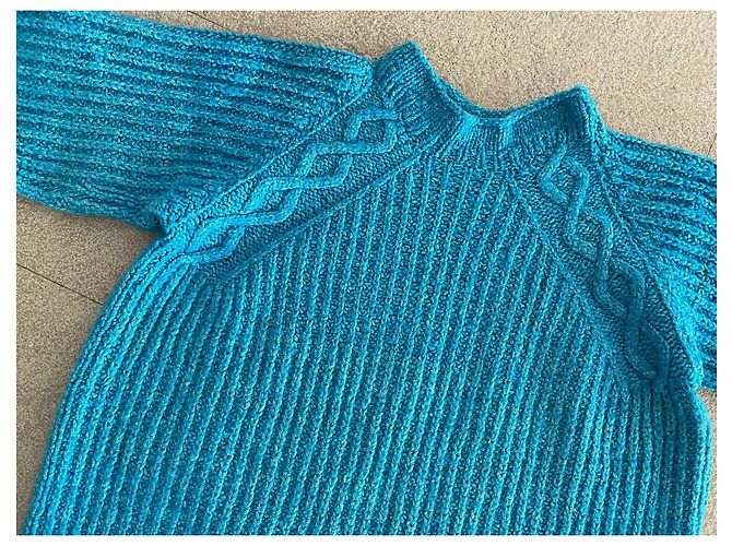 Autre Marque Oversized Pull Blau der Südsee Melange aus Wolle und Baumwolle Größe 36-38-40 Türkis - Ansicht 4