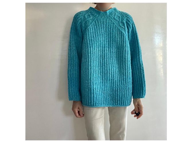 Autre Marque Oversized Pull Blau der Südsee Melange aus Wolle und Baumwolle Größe 36-38-40 Türkis - Ansicht 8