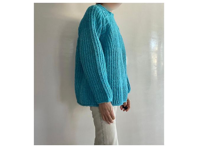 Autre Marque Oversized Pull Blau der Südsee Melange aus Wolle und Baumwolle Größe 36-38-40 Türkis - Ansicht 9