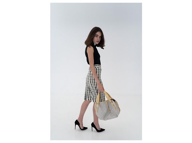 Céline Selten! Alte Celine von Phoebe Philo Horsebit Rock, Logo-Monogramm, Ketten 2016, US-Größe 12 Mehrfarben - Ansicht 7
