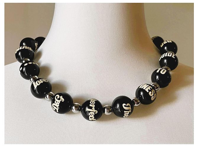 Magnifica collana DOLCE & GABBANA grandi boule nera con scritte e logo Nero - vista 2