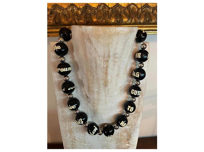 Magnifica collana DOLCE & GABBANA grandi boule nera con scritte e logo Nero - vista 4