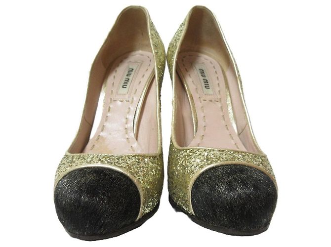 Miu Miu Glitzer-Haarwildleder-Pumps Schwarz Golden - Ansicht 2