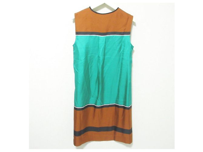 Autre Marque Vestido 100% seda Diane von Furstenberg Castaño Verde - vista 2