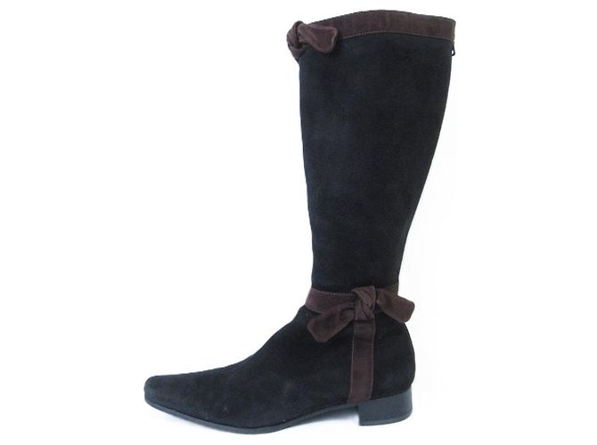 Ribbon Prada Rips-Suede Lange Stiefel Braun Dunkelbraun - Ansicht 2