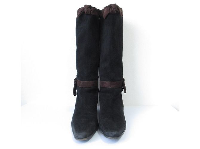 Ribbon Prada Rips-Suede Lange Stiefel Braun Dunkelbraun - Ansicht 3