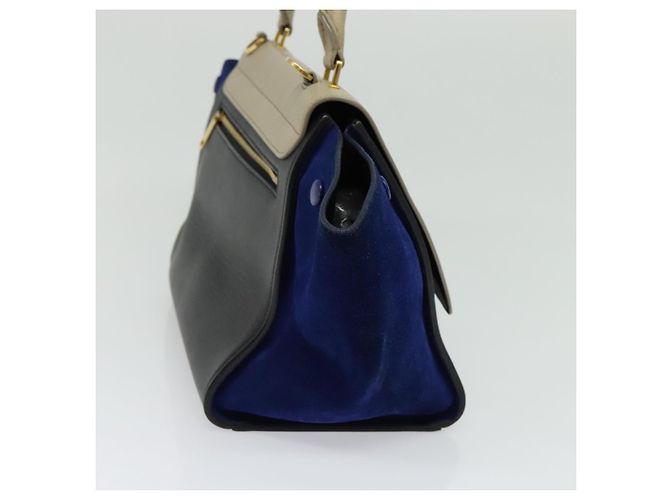 Céline Celine Große Tricolor Trapeze Tasche aus Leder Beige - Ansicht 3