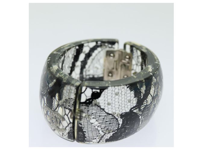 Bangles articolato Chanel CC in resina con pizzo e perle finte - vista 4
