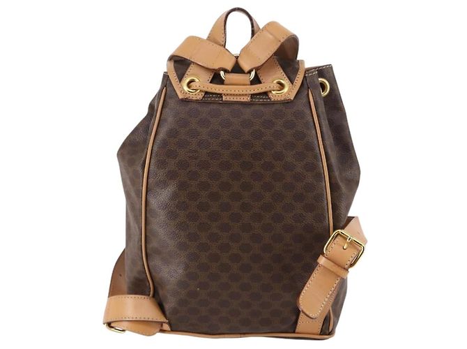 Céline Celine Vintage Drawstring Flap Backpack Macadam Coated Canvas Brown - view 2