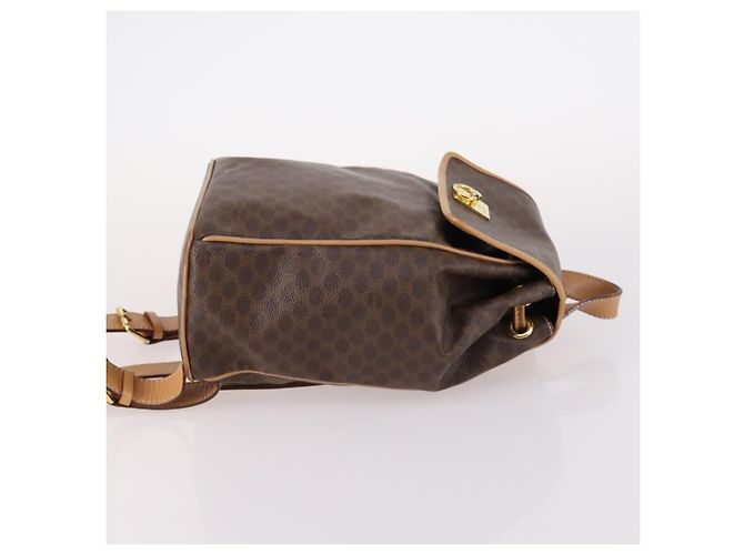 Céline Celine Vintage Drawstring Flap Backpack Macadam Coated Canvas Brown - view 3