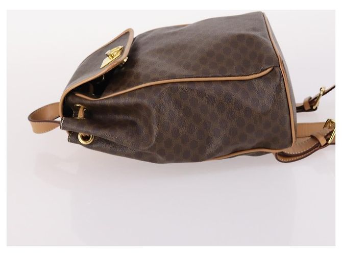 Céline Celine Vintage Drawstring Flap Backpack Macadam Coated Canvas Brown - view 4