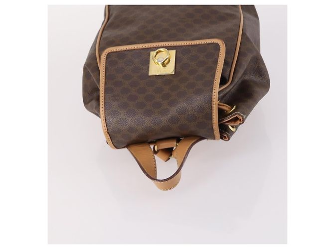 Céline Celine Vintage Drawstring Flap Backpack Macadam Coated Canvas Brown - view 7