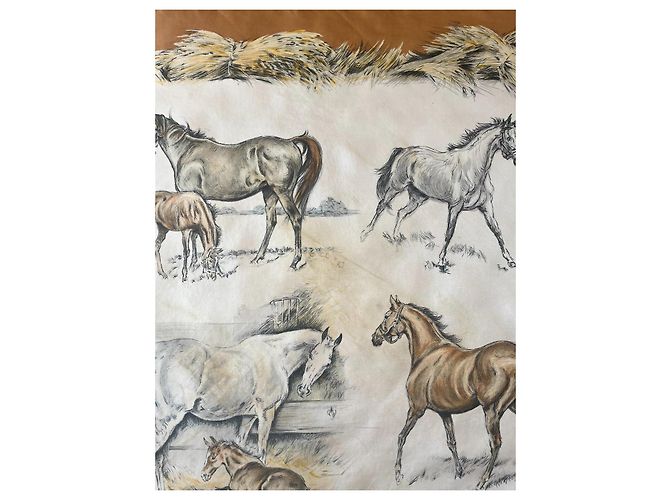 Hermès Foulard in seta raro Hermes "Les Poulains" 90x90 Marrone chiaro - vista 2