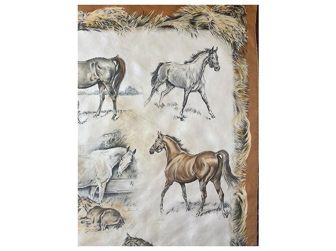 Hermès Foulard in seta raro Hermes "Les Poulains" 90x90 Marrone chiaro - vista 6