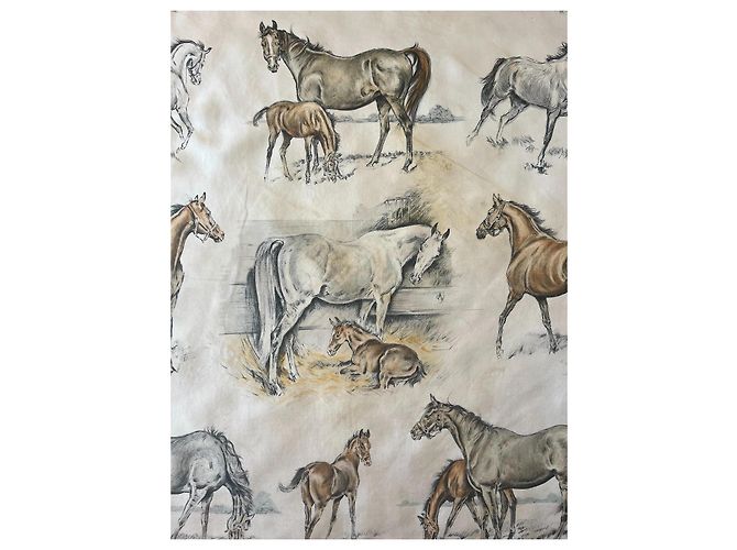 Hermès Foulard in seta raro Hermes "Les Poulains" 90x90 Marrone chiaro - vista 7