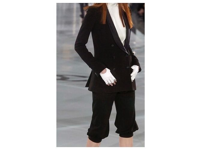 Luvas Chanel brancas sem dedos de camurça de cordeiro com pérolas e cristais Branco - vista 10