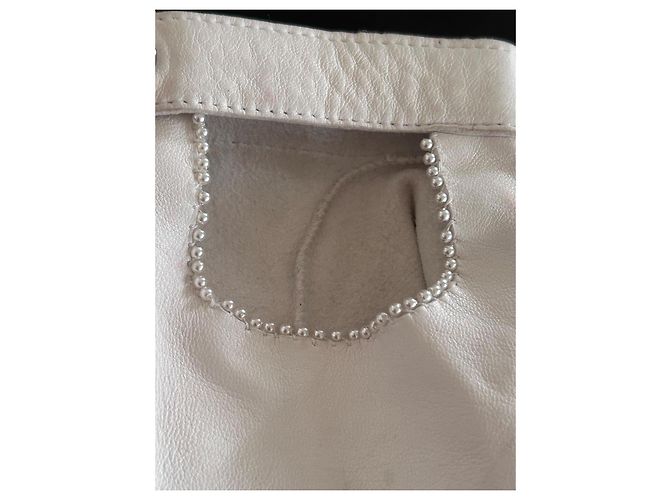 Luvas Chanel brancas sem dedos de camurça de cordeiro com pérolas e cristais Branco - vista 4