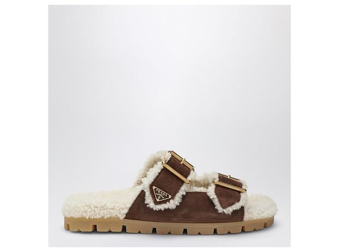 Infradito Prada in suede marrone e nuovo shearling - vista 4
