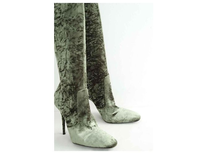 Saint Laurent Botas de terciopelo caqui - vista 3