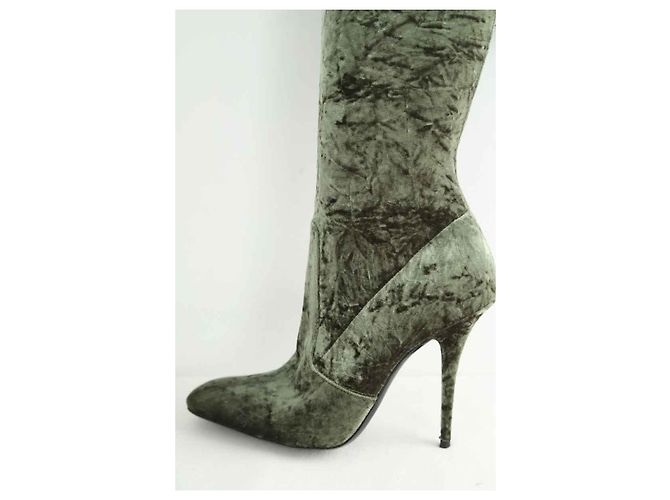 Saint Laurent Botas de terciopelo caqui - vista 4