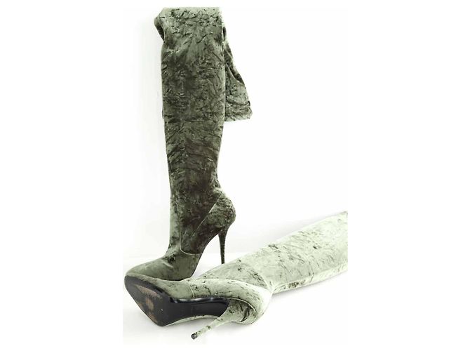 Saint Laurent Botas de terciopelo caqui - vista 6