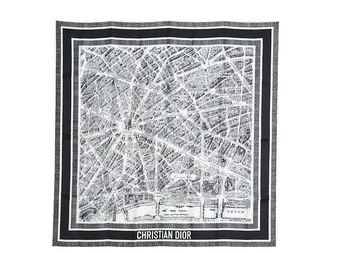 Bufanda de Seda Twill Iconic Blanca Marina Mapa de París Christian Dior NIB Blanco Azul marino - vista 2