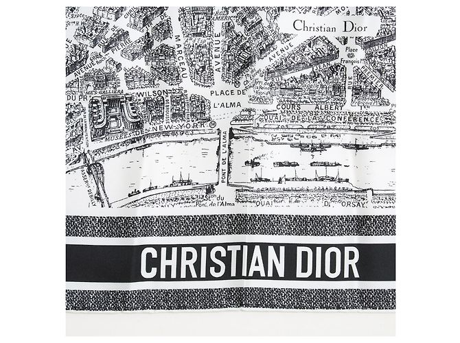 Bufanda de Seda Twill Iconic Blanca Marina Mapa de París Christian Dior NIB Blanco Azul marino - vista 4