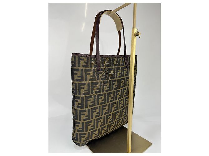 Borsa a mano/spalla Fendi in pelle/canvas marrone 294 - vista 4
