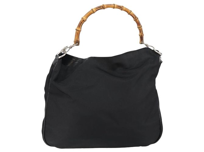 Bamboo Gucci Vintage Hobo in Nylon Medio con Manico in Bambù Nero - vista 2