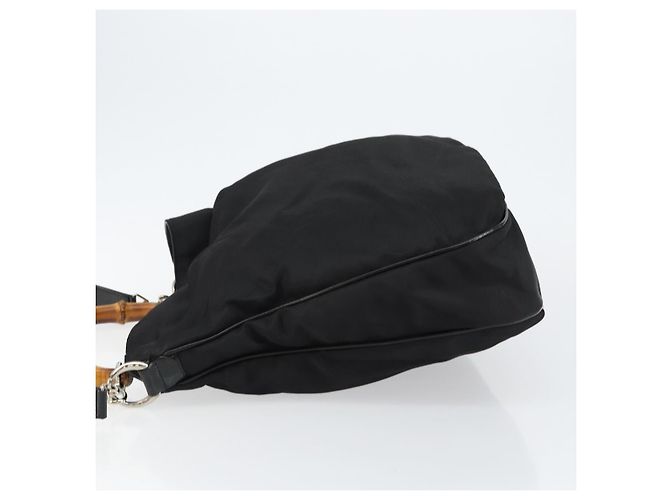 Bamboo Gucci Vintage Hobo in Nylon Medio con Manico in Bambù Nero - vista 4