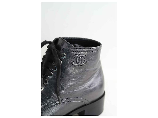 Chanel Graue Leder Schnürschuhe - Ansicht 4