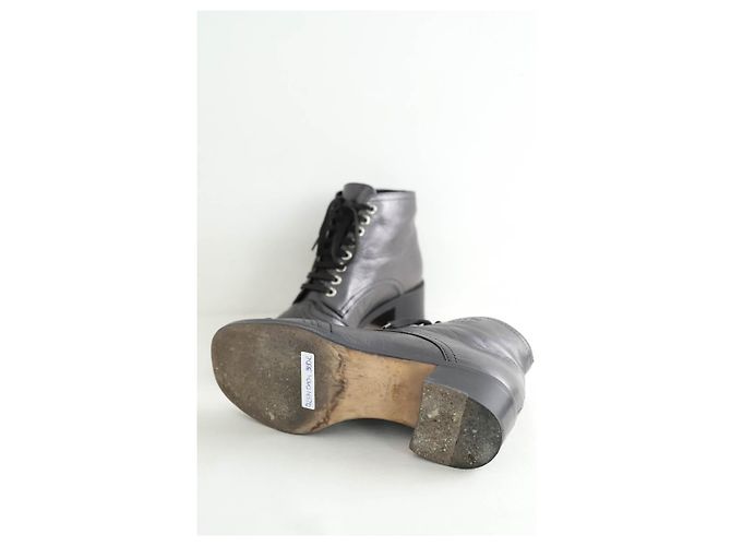 Chanel Graue Leder Schnürschuhe - Ansicht 5