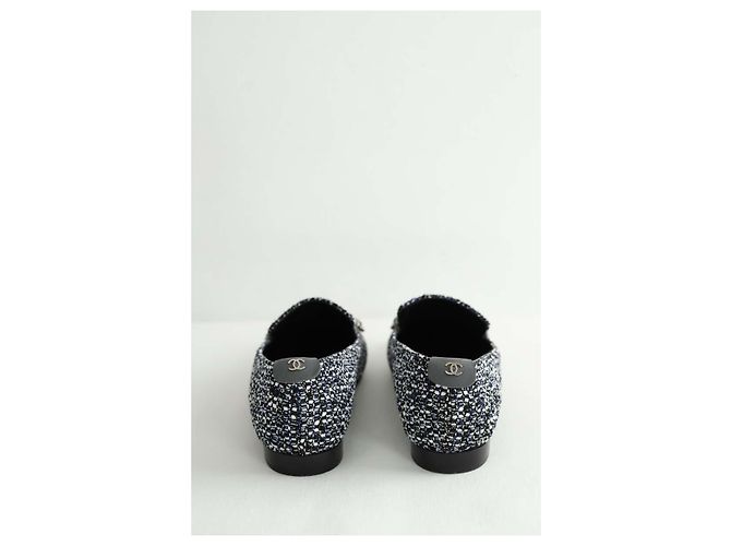 Chanel Mocassini in tweed blu navy - vista 2