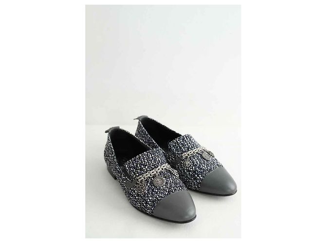 Chanel Mocassini in tweed blu navy - vista 3