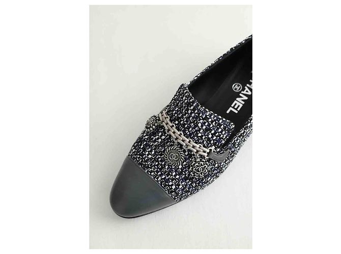 Chanel Mocassini in tweed blu navy - vista 4