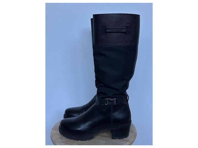 Stivali Prada in pelle e nylon neri Nero - vista 2